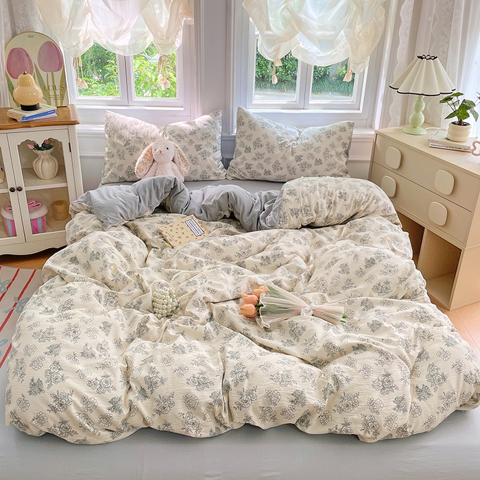 91家纺网 家纺一手货源 找家纺 梦卓家纺 2025新款超柔云感双层纱四件套 海棠听风