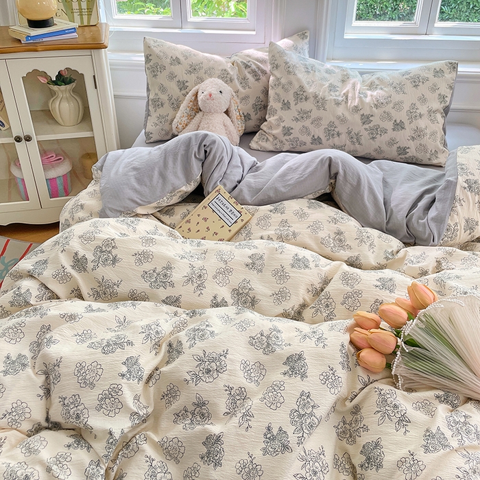 91家纺网 家纺一手货源 找家纺 梦卓家纺 2025新款超柔云感双层纱四件套 海棠听风