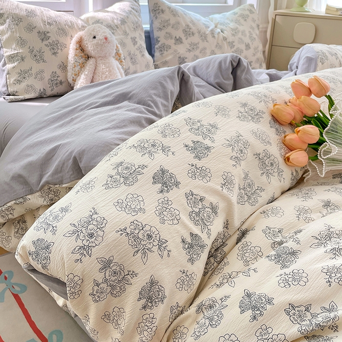 91家纺网 家纺一手货源 找家纺 梦卓家纺 2025新款超柔云感双层纱四件套 海棠听风