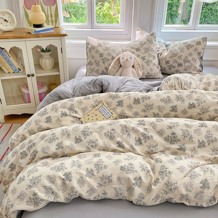 91家纺网 家纺一手货源 找家纺 梦卓家纺 2025新款超柔云感双层纱四件套 海棠听风