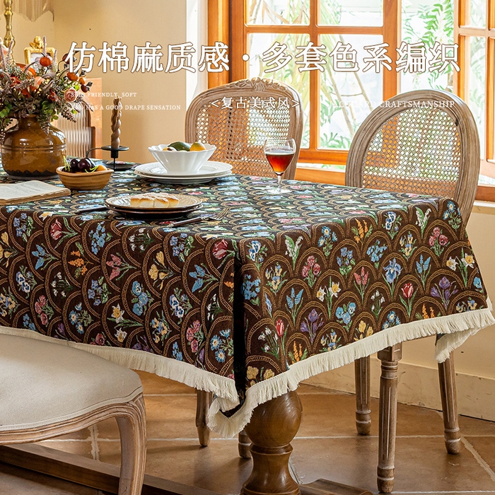 91家纺网 家纺一手货源 找家纺 大梧2025新款千花桌布 千花-咖（方桌）