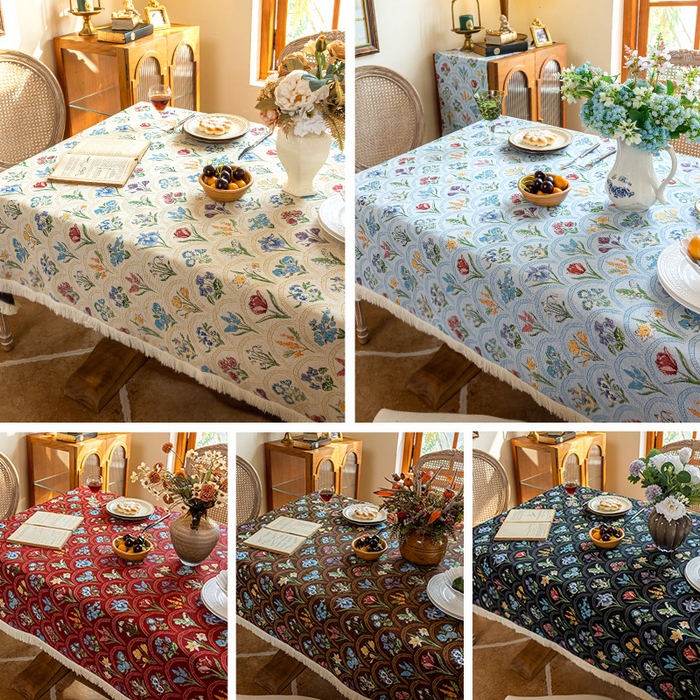 91家纺网 家纺一手货源 找家纺 大梧2025新款千花桌布 千花-咖（方桌）