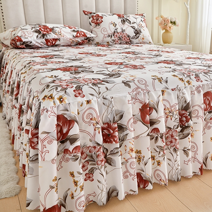 91家纺网 家纺一手货源 找家纺 艾裙海2025新款印花床裙三件套 -可跨境 春园花海