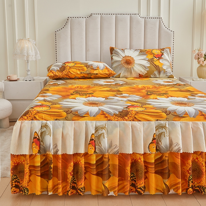 91家纺网 家纺一手货源 找家纺 艾裙海2025新款印花床裙三件套 -可跨境 碟舞葵花