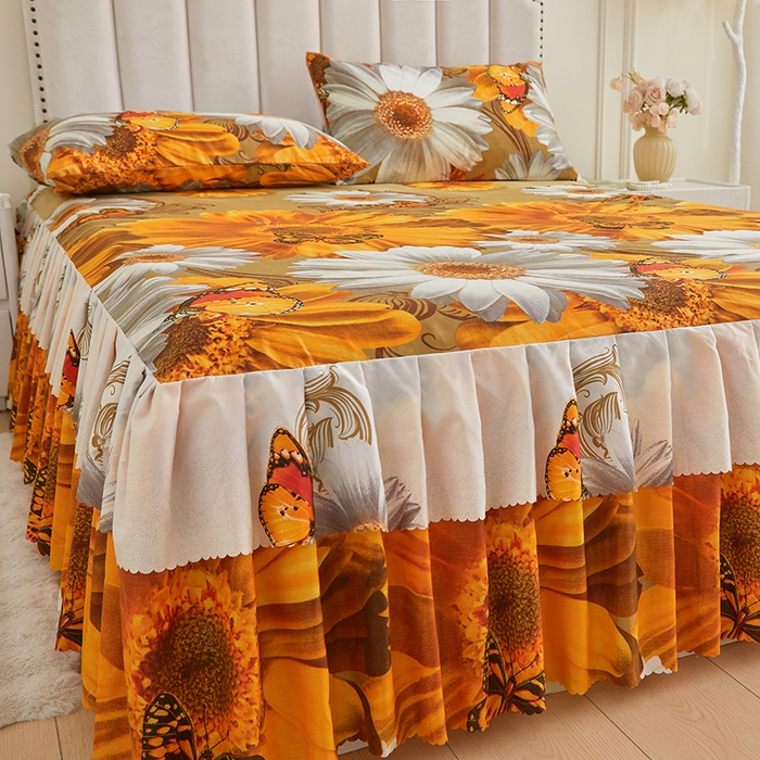 91家纺网 家纺一手货源 找家纺 艾裙海2025新款印花床裙三件套 -可跨境 碟舞葵花