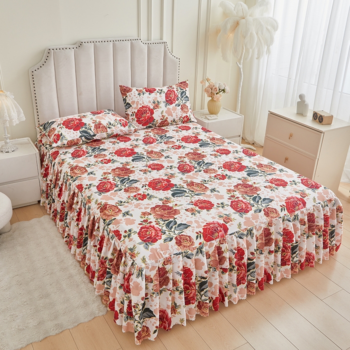 91家纺网 家纺一手货源 找家纺 艾裙海2025新款印花床裙三件套 -可跨境 国色牡丹