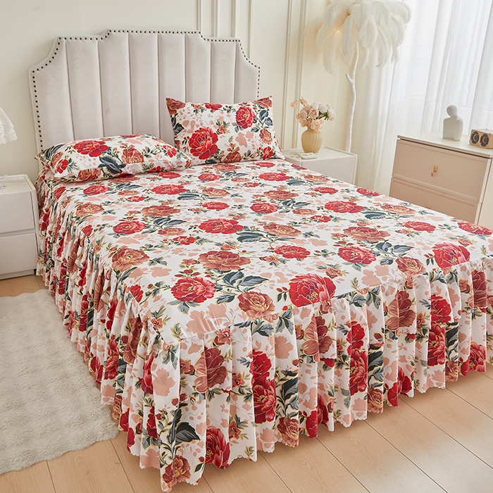 91家纺网 家纺一手货源 找家纺 艾裙海2025新款印花床裙三件套 -可跨境 国色牡丹