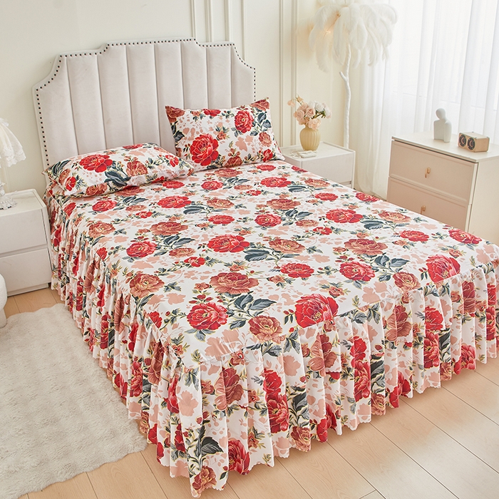 91家纺网 家纺一手货源 找家纺 艾裙海2025新款印花床裙三件套 -可跨境 国色牡丹