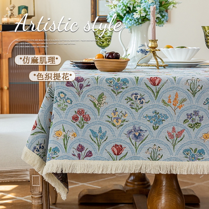 91家纺网 家纺一手货源 找家纺 大梧2025新款千花桌布 千花-蓝（方桌）