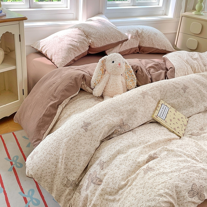 91家纺网 家纺一手货源 找家纺 梦卓家纺 2025新款超柔云感双层纱四件套 蝴蝶梦境