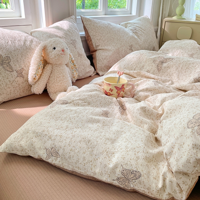 91家纺网 家纺一手货源 找家纺 梦卓家纺 2025新款超柔云感双层纱四件套 蝴蝶梦境