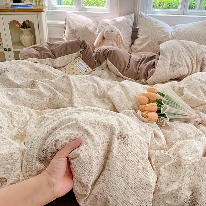 91家纺网 家纺一手货源 找家纺 梦卓家纺 2025新款超柔云感双层纱四件套 蝴蝶梦境