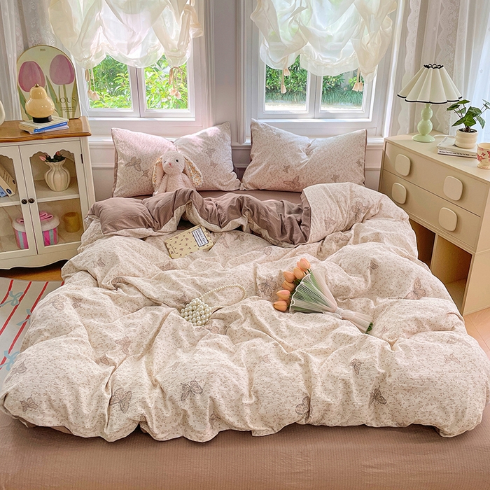 91家纺网 家纺一手货源 找家纺 梦卓家纺 2025新款超柔云感双层纱四件套 蝴蝶梦境