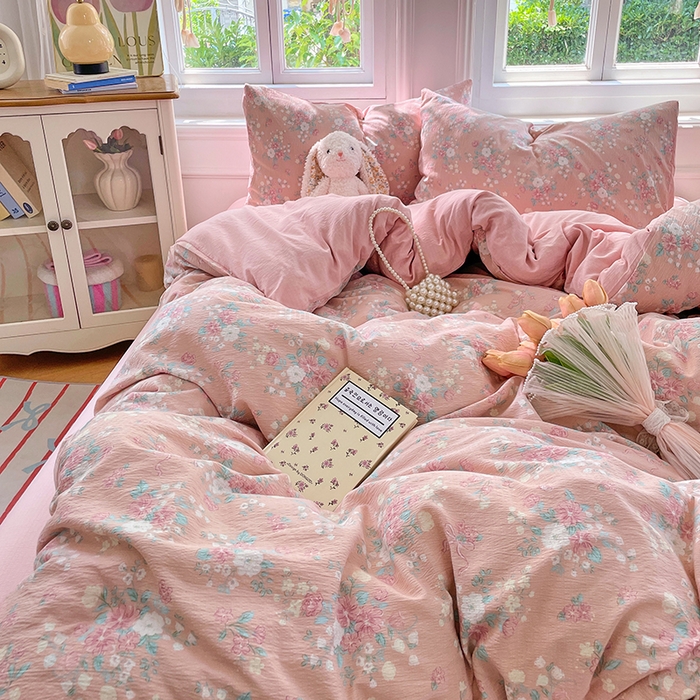 91家纺网 家纺一手货源 找家纺 梦卓家纺 2025新款超柔云感双层纱四件套 花漾甜心