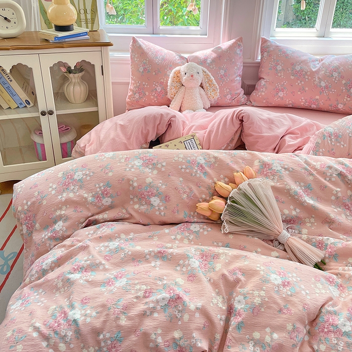 91家纺网 家纺一手货源 找家纺 梦卓家纺 2025新款超柔云感双层纱四件套 花漾甜心