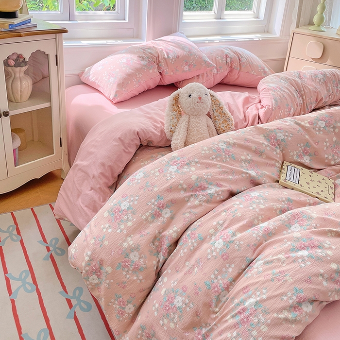 91家纺网 家纺一手货源 找家纺 梦卓家纺 2025新款超柔云感双层纱四件套 花漾甜心