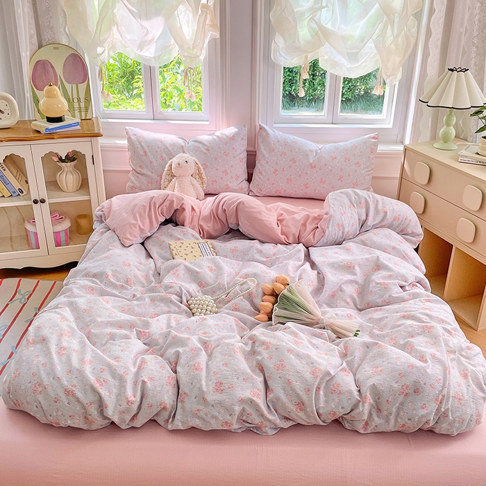 91家纺网 家纺一手货源 找家纺 梦卓家纺 2025新款超柔云感双层纱四件套 蓝聆风语