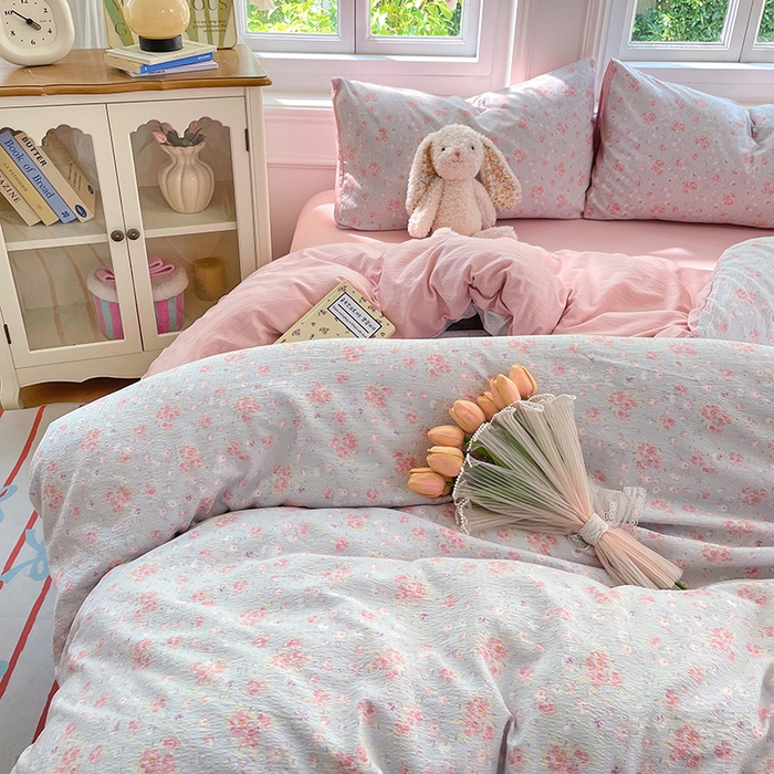 91家纺网 家纺一手货源 找家纺 梦卓家纺 2025新款超柔云感双层纱四件套 蓝聆风语