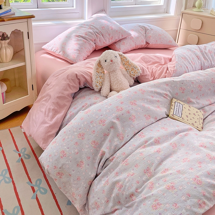 91家纺网 家纺一手货源 找家纺 梦卓家纺 2025新款超柔云感双层纱四件套 蓝聆风语