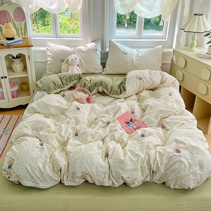 91家纺网 家纺一手货源 找家纺 梦卓家纺 2025新款超柔云感双层纱四件套 米兔儿