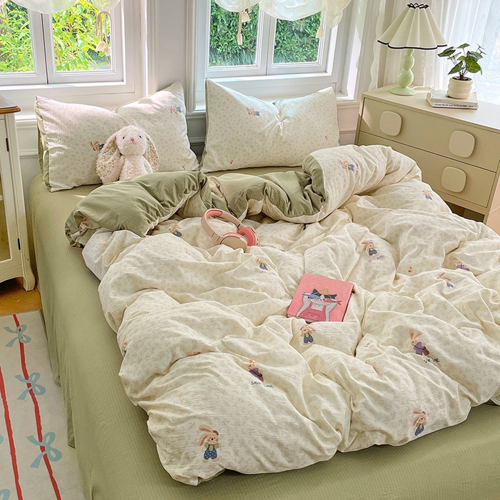 91家纺网 家纺一手货源 找家纺 梦卓家纺 2025新款超柔云感双层纱四件套 米兔儿