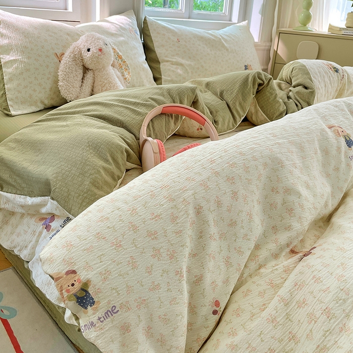 91家纺网 家纺一手货源 找家纺 梦卓家纺 2025新款超柔云感双层纱四件套 米兔儿