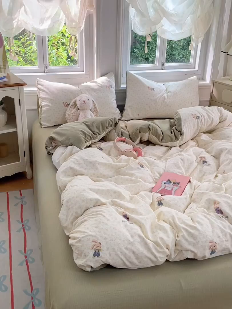 91家纺网 家纺一手货源 找家纺 梦卓家纺 2025新款超柔云感双层纱四件套 米兔儿