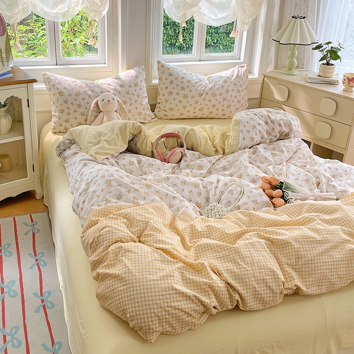 91家纺网 家纺一手货源 找家纺 梦卓家纺 2025新款超柔云感双层纱四件套 米娅