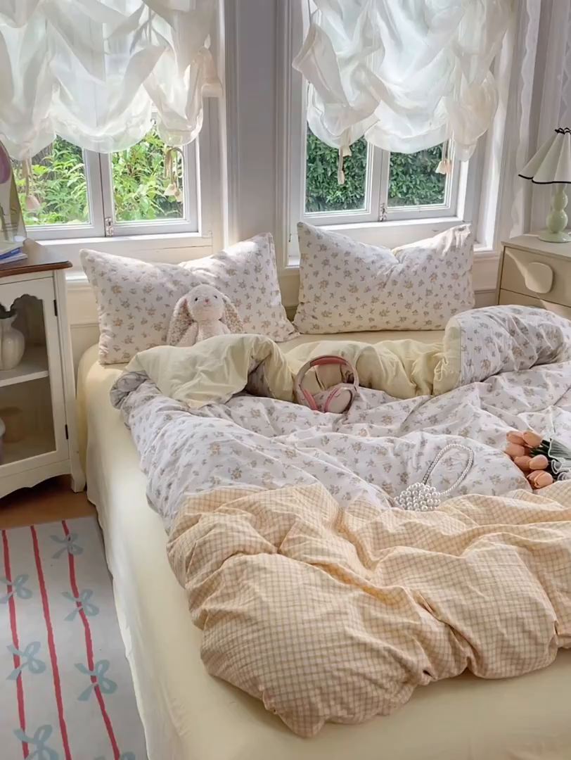 91家纺网 家纺一手货源 找家纺 梦卓家纺 2025新款超柔云感双层纱四件套 米娅