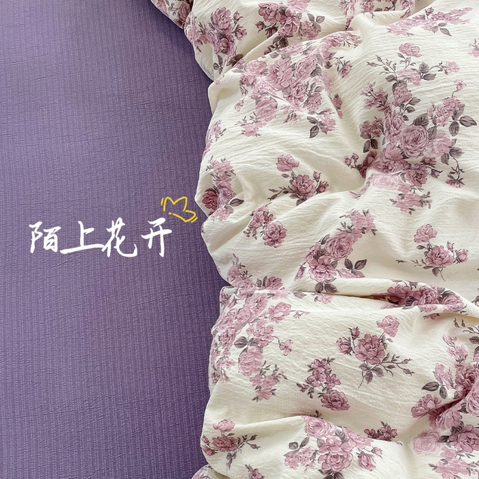 91家纺网 家纺一手货源 找家纺 梦卓家纺 2025新款超柔云感双层纱四件套 陌上花开