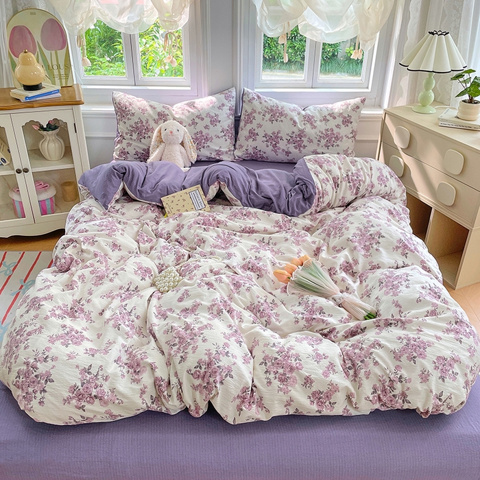 91家纺网 家纺一手货源 找家纺 梦卓家纺 2025新款超柔云感双层纱四件套 陌上花开