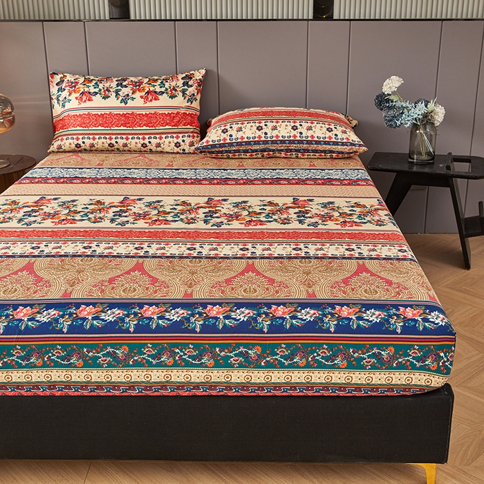 91家纺网 家纺一手货源 找家纺 艾裙海2025新款印花床笠三件套 -可跨境 波西米亚