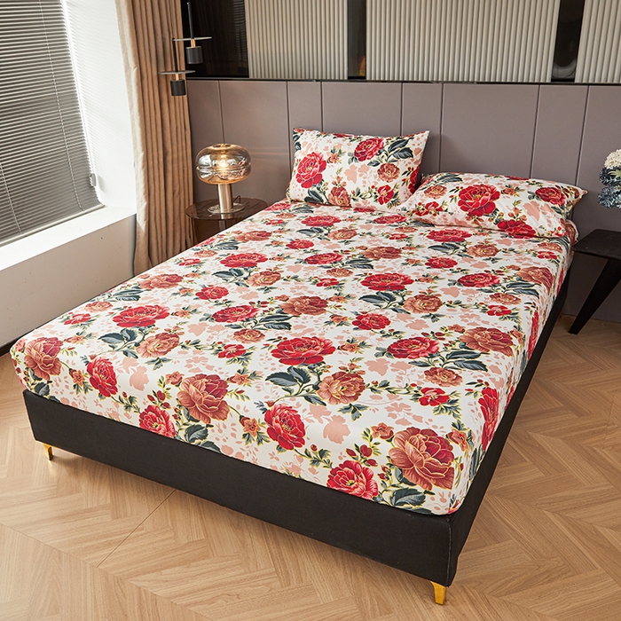 91家纺网 家纺一手货源 找家纺 艾裙海2025新款印花床笠三件套 -可跨境 国色牡丹