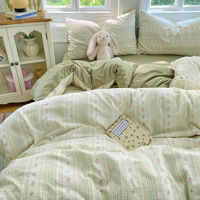 91家纺网 家纺一手货源 找家纺 梦卓家纺 2025新款超柔云感双层纱四件套 木槿绿