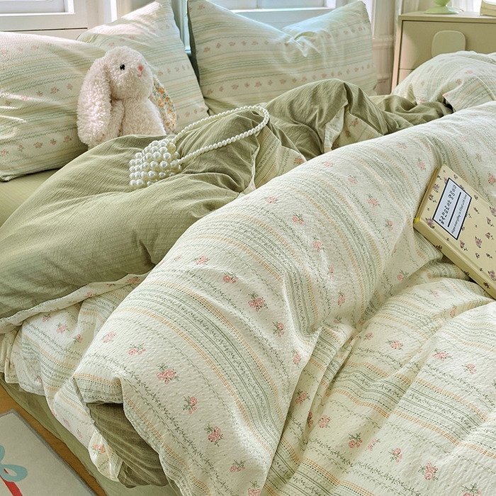 91家纺网 家纺一手货源 找家纺 梦卓家纺 2025新款超柔云感双层纱四件套 木槿绿