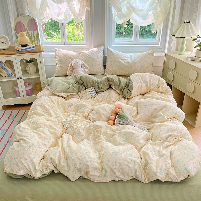 91家纺网 家纺一手货源 找家纺 梦卓家纺 2025新款超柔云感双层纱四件套 奶油薄荷