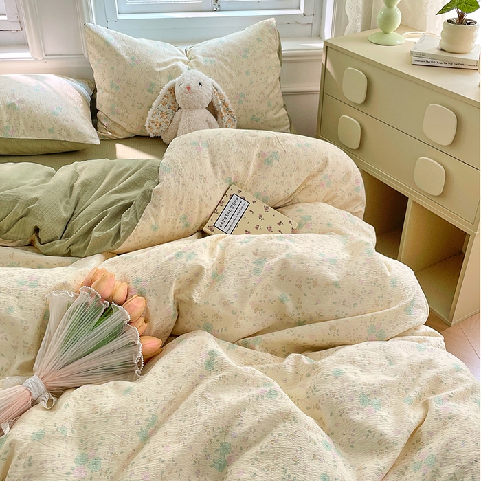 91家纺网 家纺一手货源 找家纺 梦卓家纺 2025新款超柔云感双层纱四件套 奶油薄荷