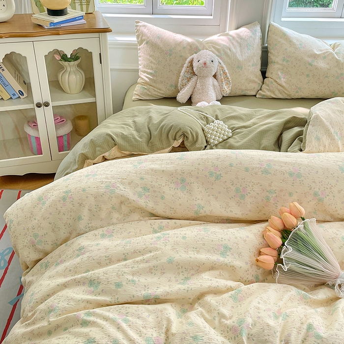 91家纺网 家纺一手货源 找家纺 梦卓家纺 2025新款超柔云感双层纱四件套 奶油薄荷