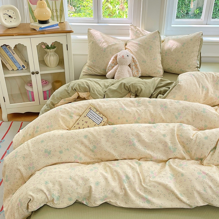 91家纺网 家纺一手货源 找家纺 梦卓家纺 2025新款超柔云感双层纱四件套 奶油薄荷