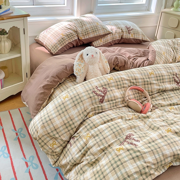 91家纺网 家纺一手货源 找家纺 梦卓家纺 2025新款超柔云感双层纱四件套 奶油啵啵