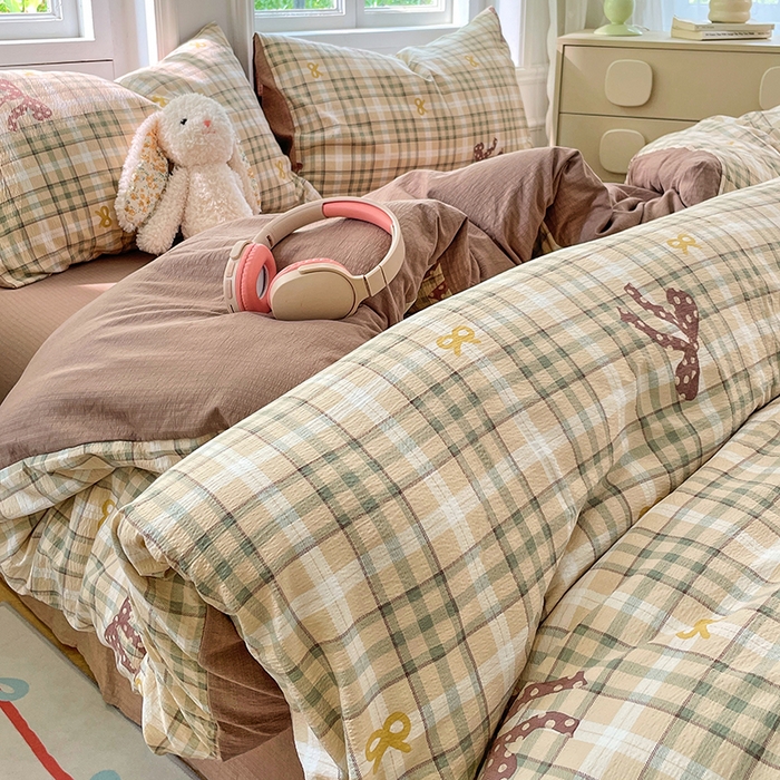 91家纺网 家纺一手货源 找家纺 梦卓家纺 2025新款超柔云感双层纱四件套 奶油啵啵