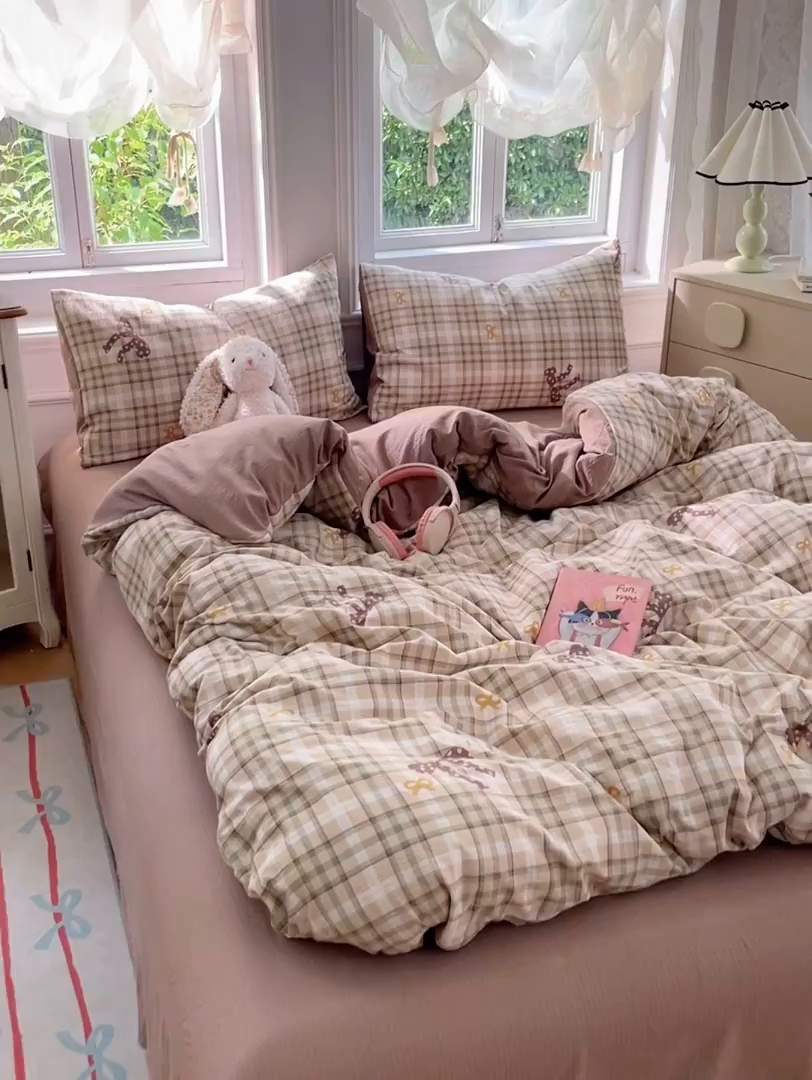 91家纺网 家纺一手货源 找家纺 梦卓家纺 2025新款超柔云感双层纱四件套 奶油啵啵