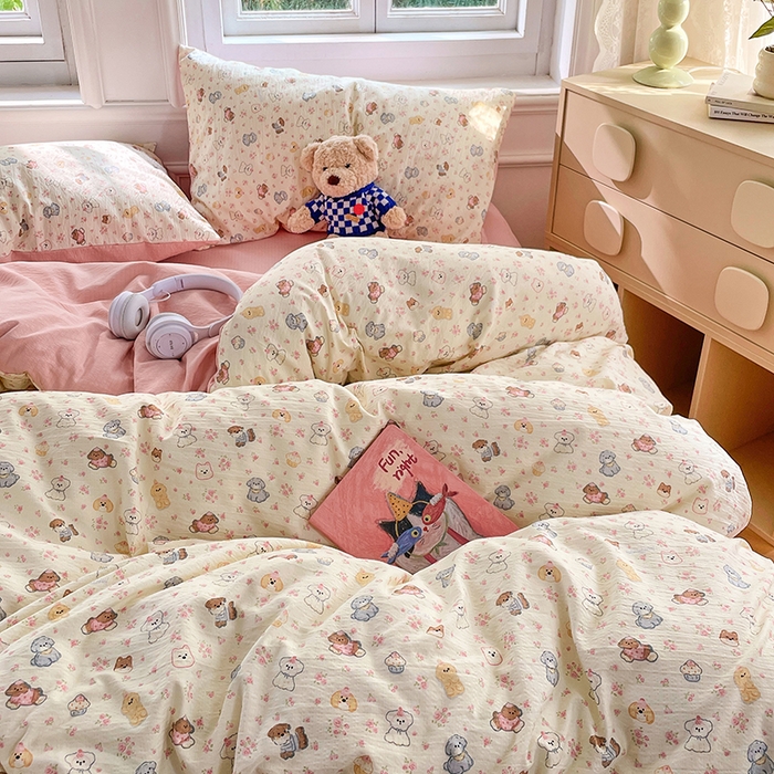 91家纺网 家纺一手货源 找家纺 梦卓家纺 2025新款超柔云感双层纱四件套 泡芙小狗