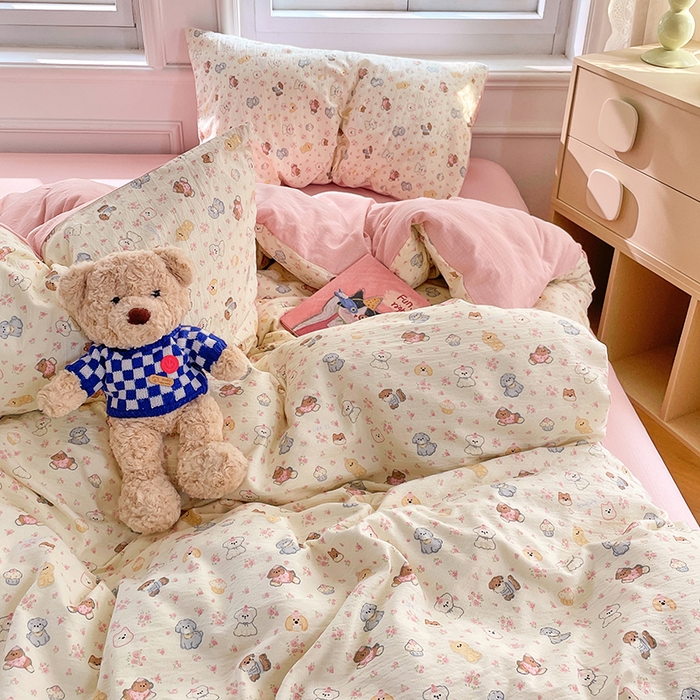 91家纺网 家纺一手货源 找家纺 梦卓家纺 2025新款超柔云感双层纱四件套 泡芙小狗