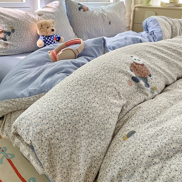 91家纺网 家纺一手货源 找家纺 梦卓家纺 2025新款超柔云感双层纱四件套 熊猫梦想家