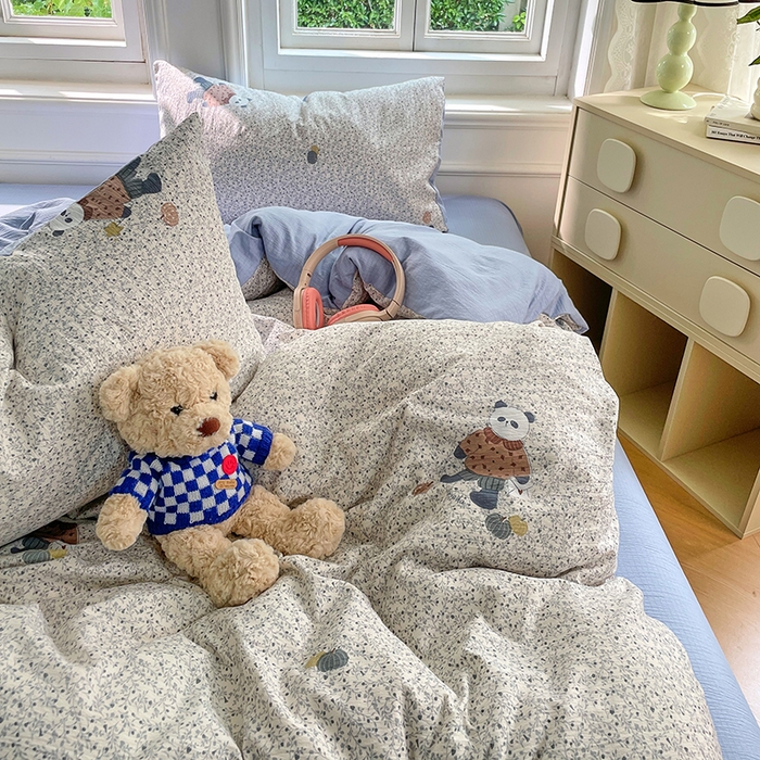 91家纺网 家纺一手货源 找家纺 梦卓家纺 2025新款超柔云感双层纱四件套 熊猫梦想家