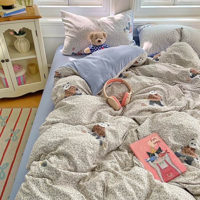 91家纺网 家纺一手货源 找家纺 梦卓家纺 2025新款超柔云感双层纱四件套 熊猫梦想家