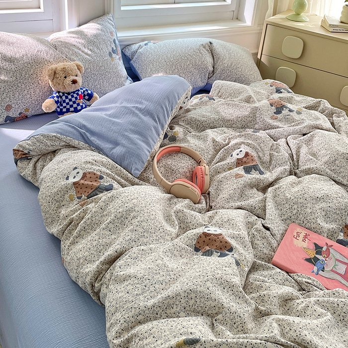 91家纺网 家纺一手货源 找家纺 梦卓家纺 2025新款超柔云感双层纱四件套 熊猫梦想家