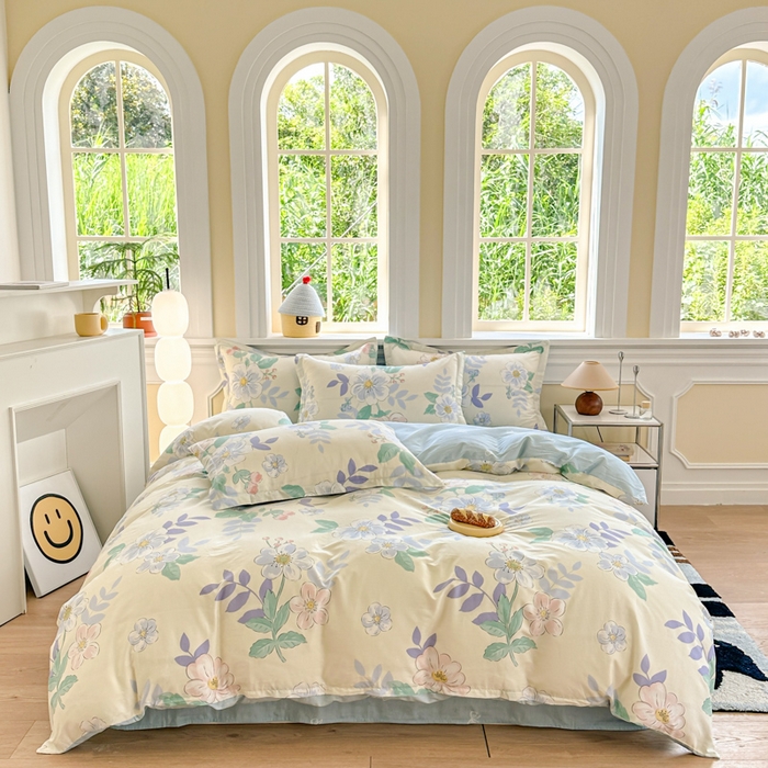 91家纺网 家纺一手货源 找家纺 帛织澜 12868全棉喷气印花四件套 花漾星辰