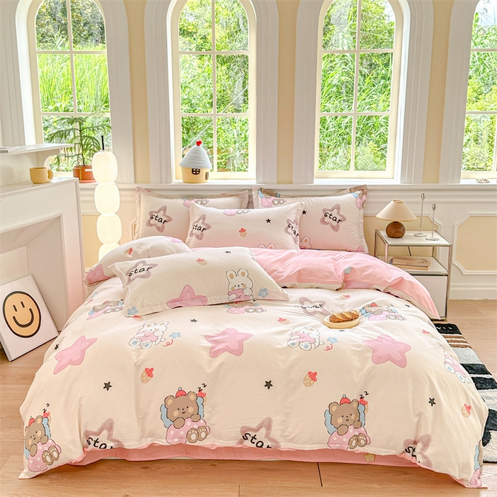 91家纺网 家纺一手货源 找家纺 帛织澜 12868全棉喷气印花四件套 星星兔